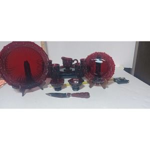 Vintage Avon Ruby Red Glass Dishes 1876 Cape Cod Cups Mug Goblet Bowl Plates